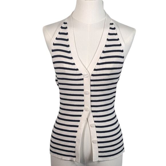 Abercrombie & Fitch Ribbed Halter Sweater Vest Navy Stripe Women’s Small - Picture 4 of 12